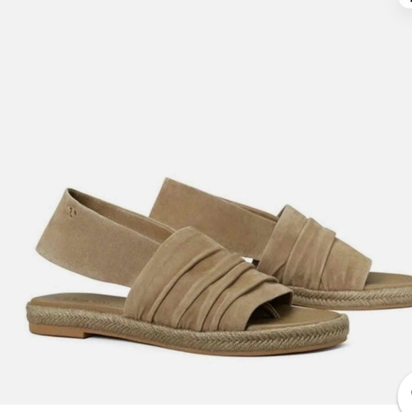 Tory Burch Shoes - Tory Burch Tan Gathred Suede Slingback Sandals Size 8.5 Nwob
